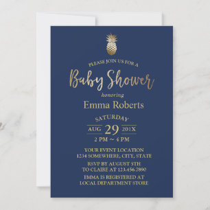 Baby Shower Gold Pineapple Elegant Navy Blue Invitation