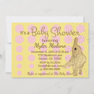 Baby Shower Gold Pink Baby Elephant Invitation