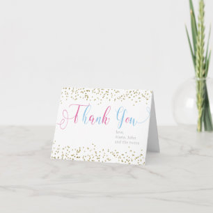Baby Shower Gold Pink Blue Boy Girl Thank You Card