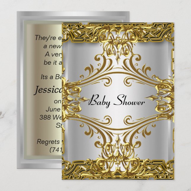 Baby Shower Gold Silver Neutral Invitation (Front/Back)