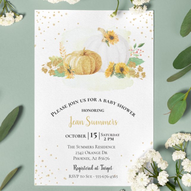 Baby Shower Gold Sunflower Pumpkin Fall Autumn Invitation (Creator Uploaded)