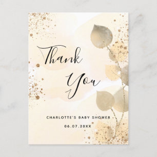 Baby Shower golden eucalyptus glitter thank you Postcard