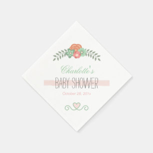 Baby Shower Graceful Blush Pink Mint Green Floral Napkin