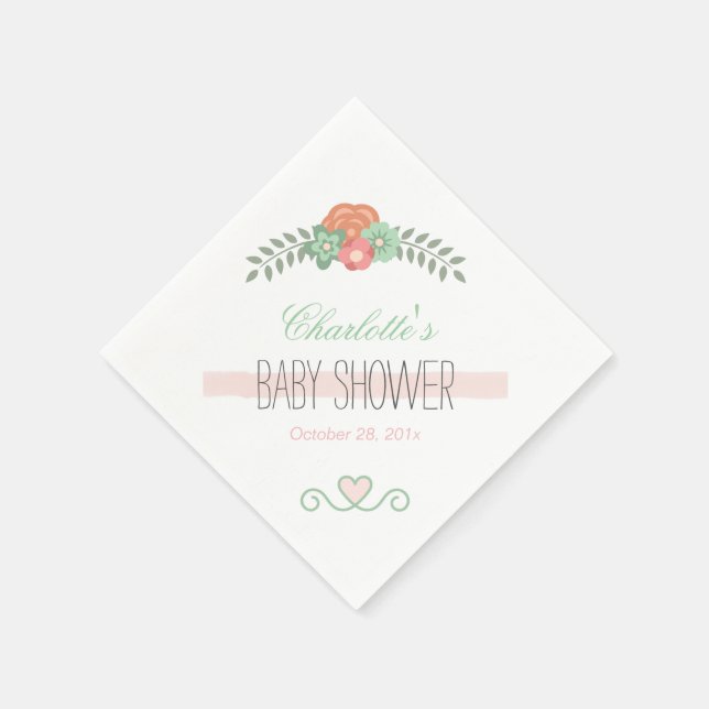 Baby Shower Graceful Blush Pink Mint Green Floral Napkin (Corner)