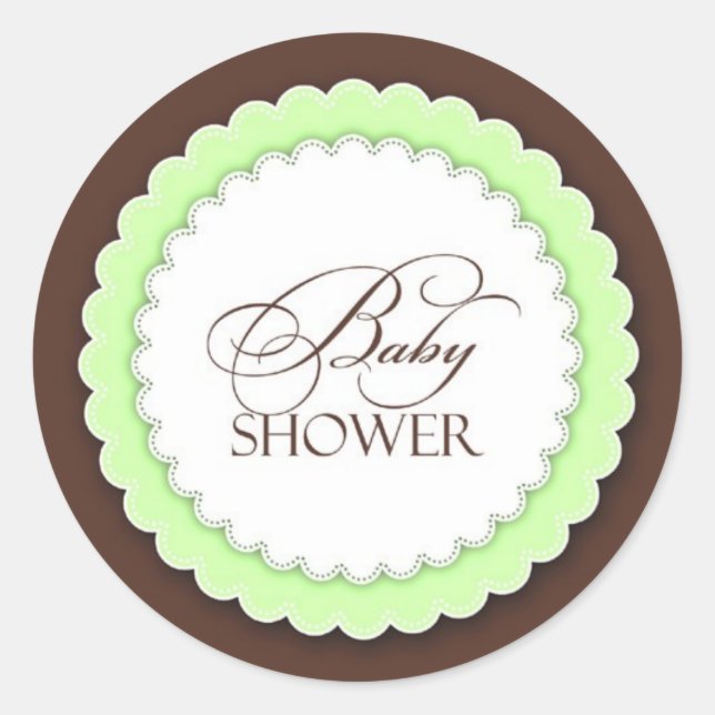 Baby Shower Green Brown Classic Round Sticker (Front)