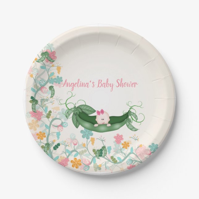 Baby Shower Green Pea Pods Bald Baby Paper Plate (Front)