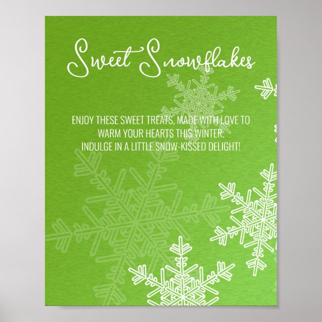 Baby Shower Green Snowflakes Treats Table Sign (Front)