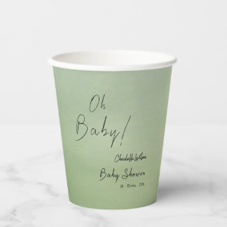Baby Shower Green Watercolor Background Paper Cups