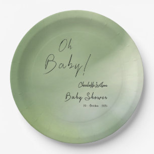 Baby Shower Green Watercolor Background Paper Plate