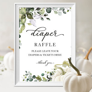 Baby Shower Greenery Diaper Raffle Game Sign