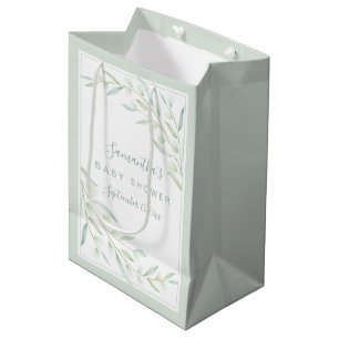 Baby Shower Greenery Elegant Watercolor Foliage Medium Gift Bag