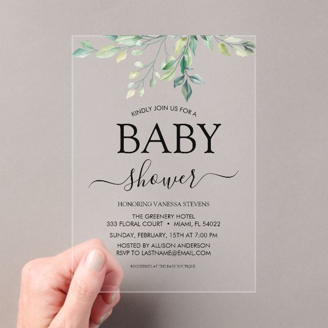 Baby Shower Greenery Eucalyptus  Acrylic Invitations (Insitu (Handheld))