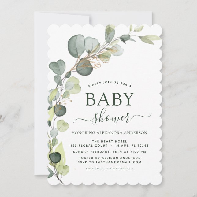 Baby Shower Greenery Eucalyptus Botanical Elegant Invitation (Front)