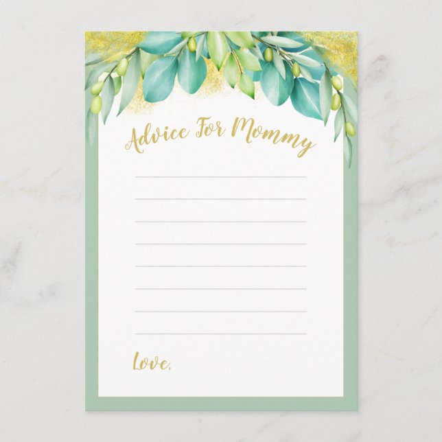 Baby Shower Greenery Eucalyptus Leaves Mummy-To-Be Advice Card (Front)
