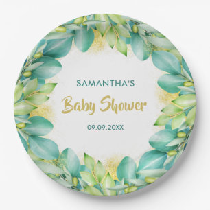 Baby Shower Greenery Eucalyptus Leaves Olive Paper Plate