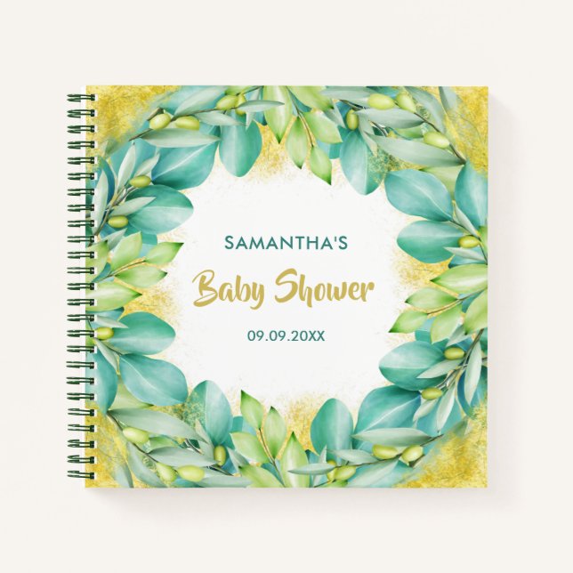 Baby Shower Greenery Eucalyptus Olive Guest Book (Front)