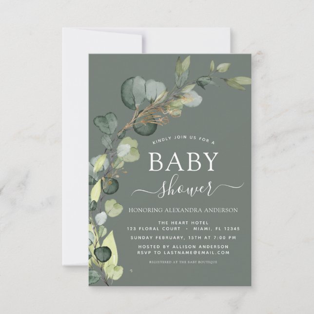 Baby Shower Greenery Eucalyptus Succulent Elegant  Invitation (Front)