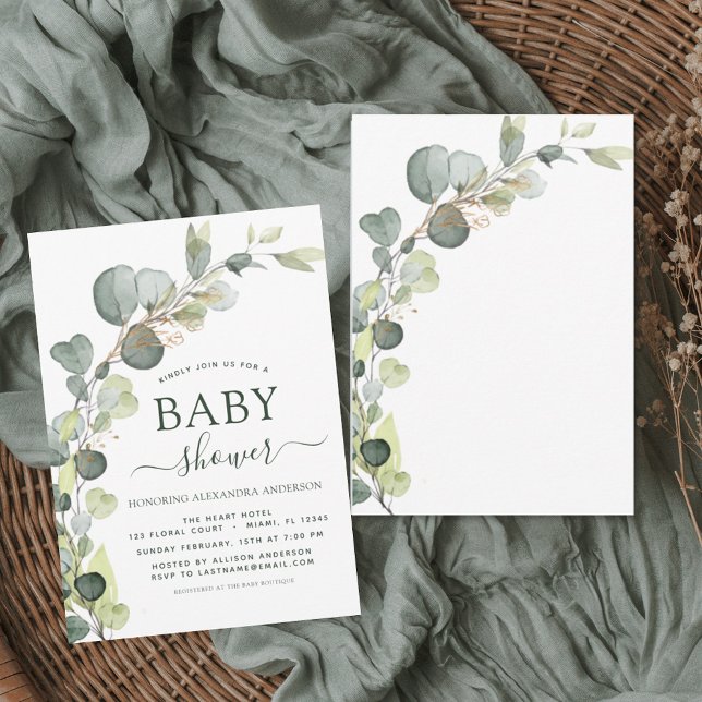Baby Shower Greenery Eucalyptus Succulent Elegant Invitation (Creator Uploaded)