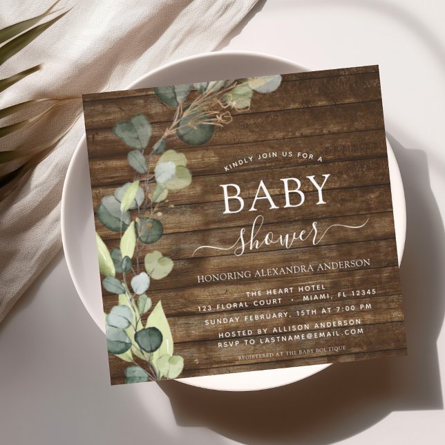 Baby Shower Greenery Eucalyptus Succulent Rustic Invitation (Creator Uploaded)