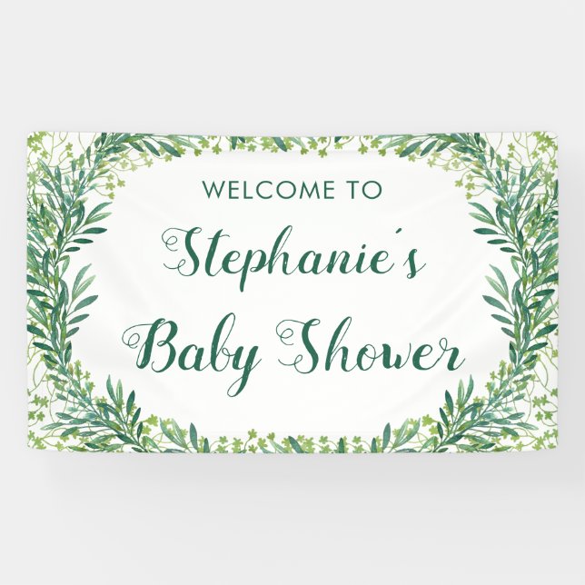 Baby Shower Greenery Leaves Welcome Banner (Horizontal)