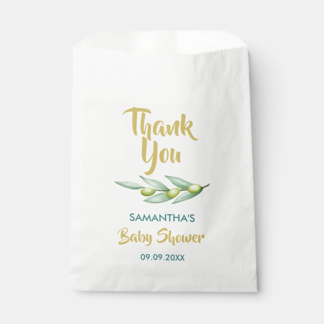 Baby Shower Greenery Olive Branch Elegant Favour Bags (Front)