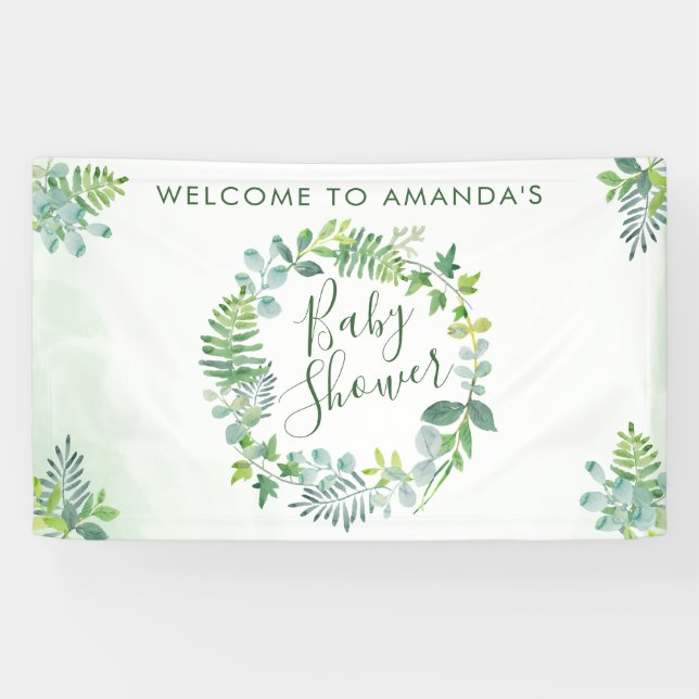 Baby Shower Greenery Wreath Welcome Banner (Horizontal)