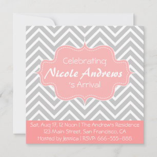 Baby Shower: Grey and White Chevron Pattern Invitation