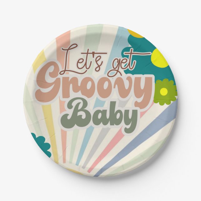 BABY SHOWER, GROOVY BABY,  INVITATION PAPER PLATE (Front)