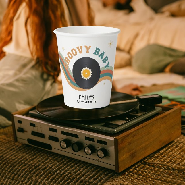 Baby Shower Groovy Baby Vinyl Record Retro 70s 80s Paper Cups (Creator Uploaded)