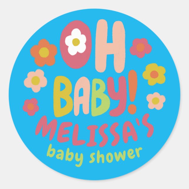 BABY SHOWER Groovy Daisies COLORFUL CUSTOM  Classic Round Sticker (Front)