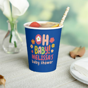 BABY SHOWER Groovy Daisies COLORFUL CUSTOM  Paper Cups