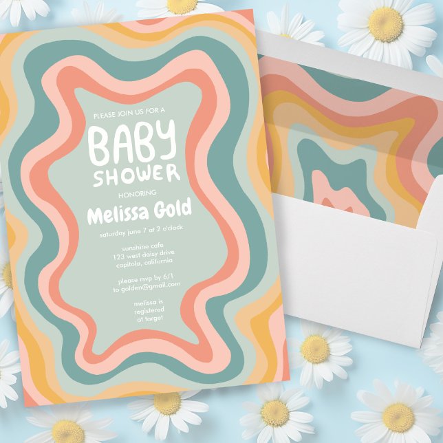 BABY SHOWER Groovy Pastel Curves CUSTOM Invitation (Colorful pastel curves baby shower custom invitation with matching envelopes too!)