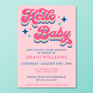 Baby Shower Groovy Retro Typography Pink Invitation