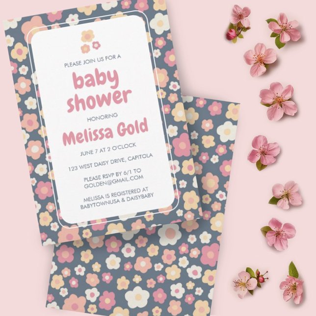 BABY SHOWER Groovy Sweet Daisy Floral CUSTOM Invitation (Sweet daisy pattern baby shower invitations. Customize with your own text too)