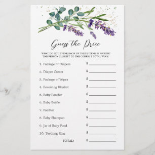 Baby Shower Guess Price Game Lavender Eucalyptus Stationery