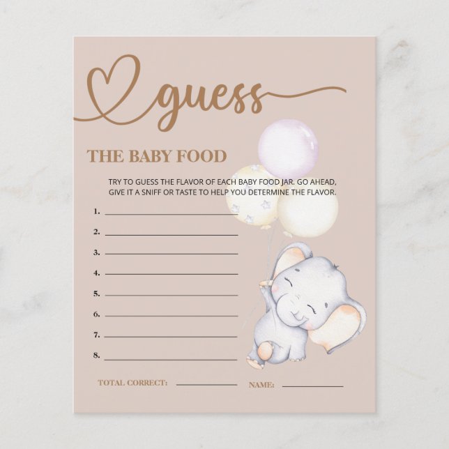 Baby Shower Guess the Baby Food Card (Front)