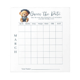 Baby Shower Guess the Date Game Activity Notepad