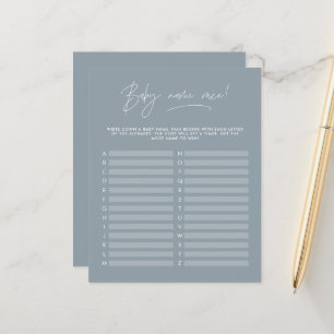 Baby shower guess the name modern dusty blue