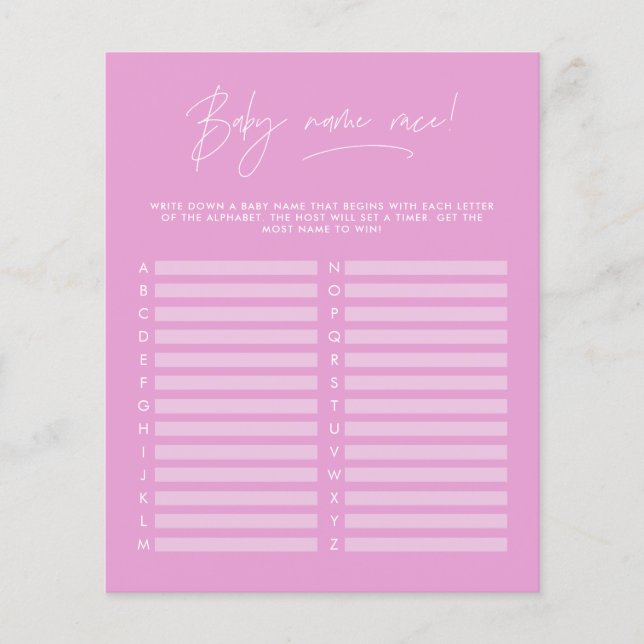 Baby shower guess the name modern girly pink (Front)