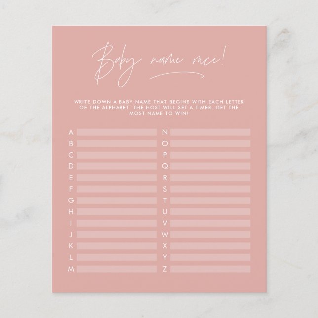 Baby shower guess the name modern girly rose pink (Front)