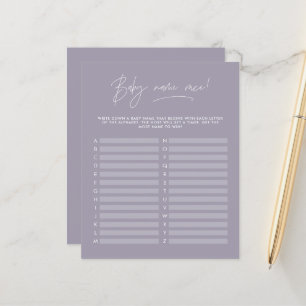 Baby shower guess the name modern lilac purple