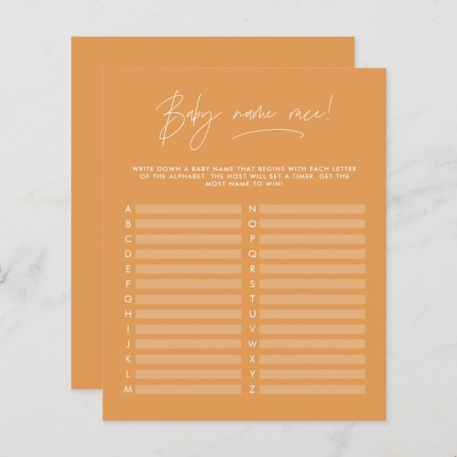 Baby shower guess the name modern mustard yellow (Front/Back)