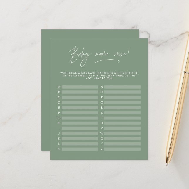 Baby shower guess the name modern sage green (Front/Back In Situ)