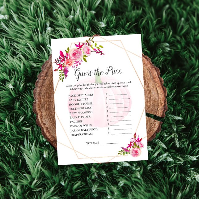 Baby Shower Guess the Price Game Pumpkin Florals Invitation (Creator Uploaded)