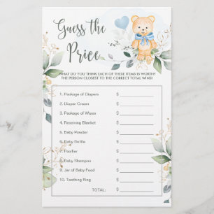 Baby Shower Guess the Price Game Teddy Bear Stationery
