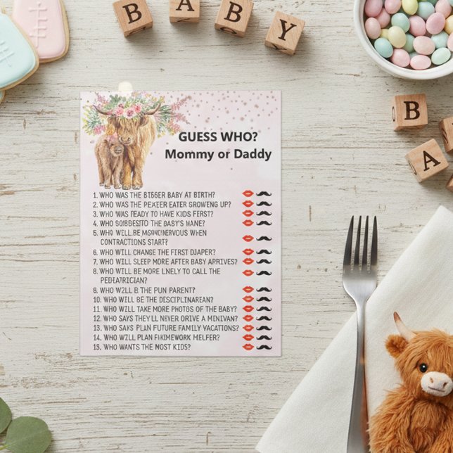 Baby Shower Guess Who Game Highland cow  Notepad (Creator Uploaded)