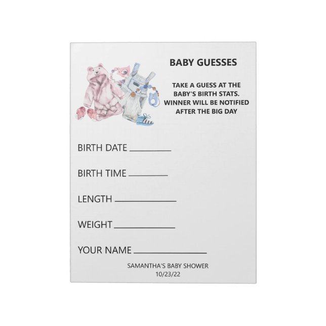 Baby Shower  Guesses Game Watercolor clothes  Notepad (Rotated)