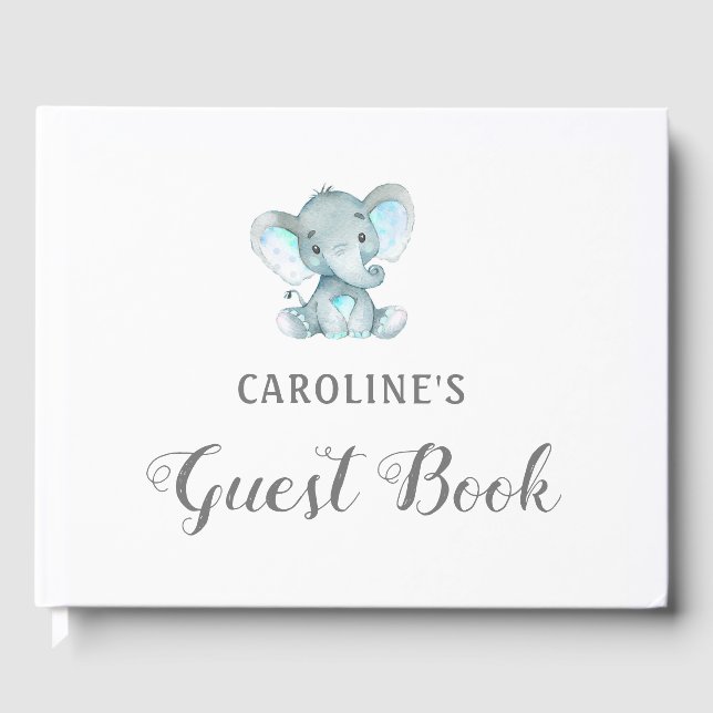 Baby Shower Guest Book, Blue Elephant Book (Front)
