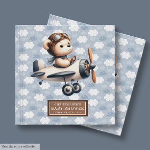 Baby Shower Guest Book Cute Teddy Bear Pilot Blue