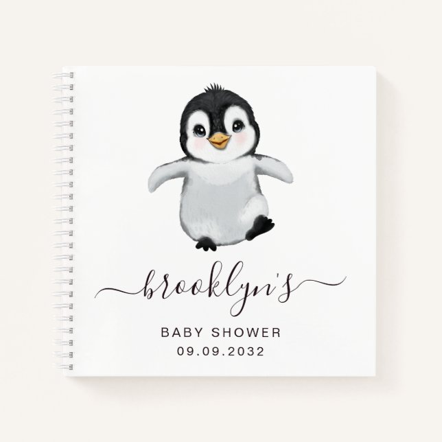 Baby Shower Guest Book | Grey Penguin (Front)